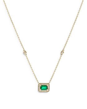 Bloomingdale's - Emerald & Diamond Halo Pendant Necklace in 14K Yellow Gold, 18" - 100% Exclusive