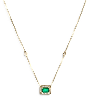 Bloomingdale's Emerald & Diamond Halo Pendant Necklace in 14K Yellow Gold, 18 - 100% Exclusive