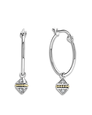 Shop Lagos 18k Yellow Gold & Sterling Silver Caviar Diamond Pyramid Dangle Hoop Earrings