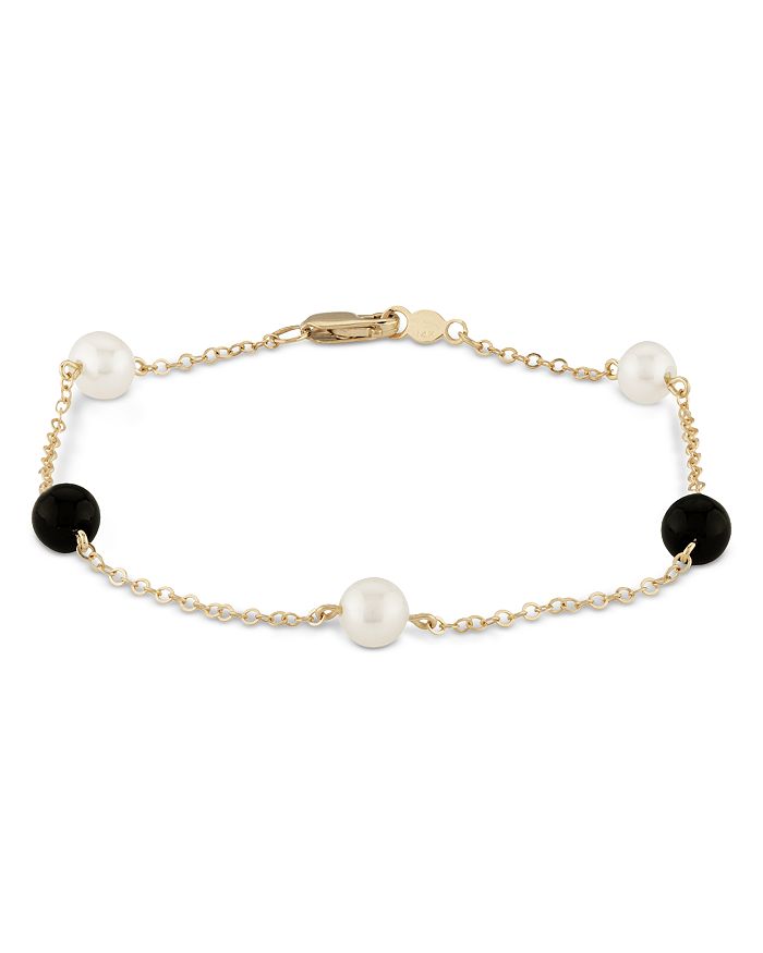 Bloomingdale's - Cultured Freshwater Pearl & Onyx Bead Chain Link Bracelet in 14K Yellow Gold - 100% Exclusive