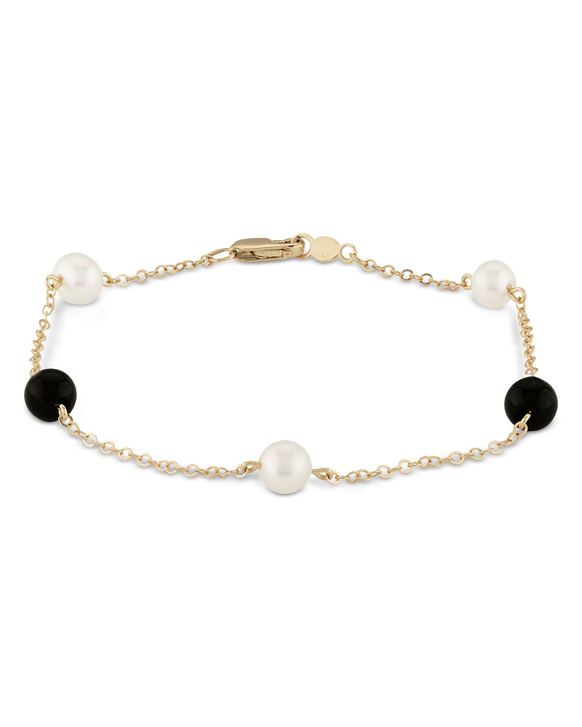 Bloomingdale's Fine Collection Cultured Freshwater Pearl & Onyx Bead Chain Link Bracelet