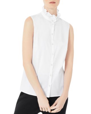 Misook - Ruffle Collar Sleeveless Shirt