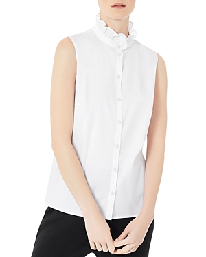 Shop Misook Ruffle Collar Sleeveless Shirt In White