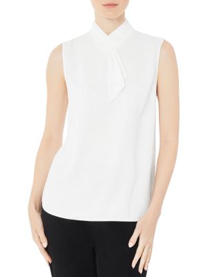 Misook - Jabot Collar Sleeveless Crepe de Chine Blouse