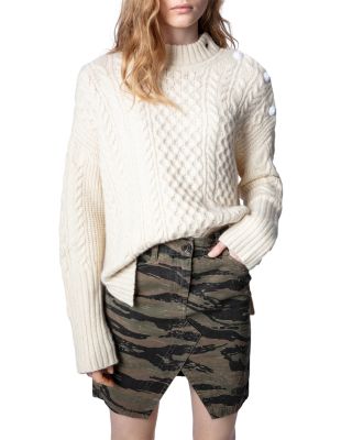 Zadig & Voltaire Malta Button Shoulder Cable Knit Cashmere