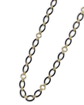 Meridian 18K Yellow Gold Black Caviar Black Ceramic Oval Link Necklace, 18" 