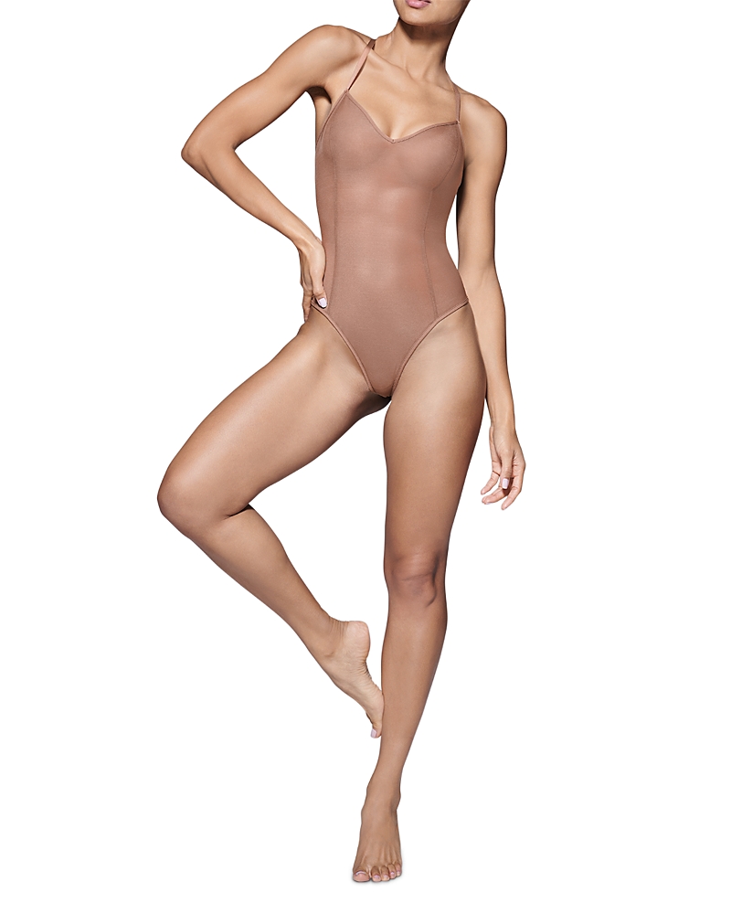 Shop Item M6 All Mesh Shape Thong Bodysuit In Milk Chocolate