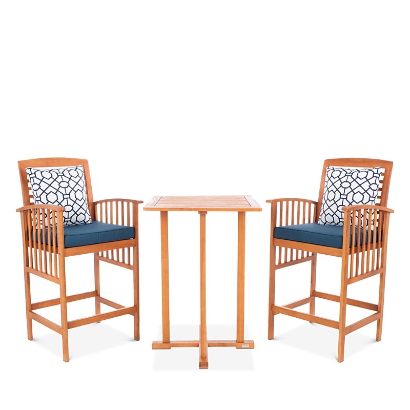Safavieh Pate 3 Piece Outdoor Bistro Set With Accent Pillows In Navy