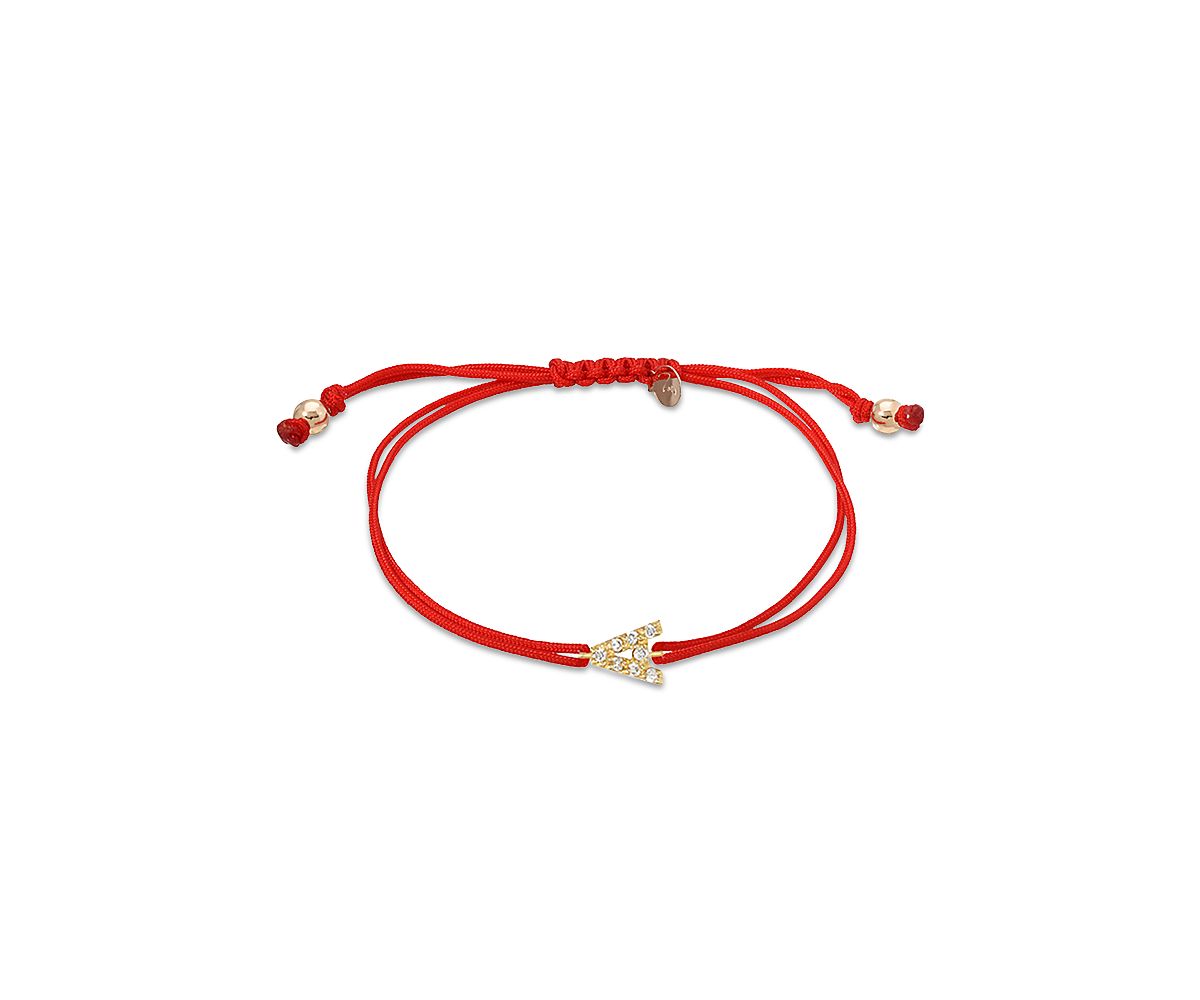 Zoe Lev 14K Yellow Gold Fortune Diamond Initial Red Cord Bolo Bracelet