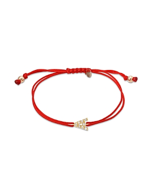 Zoe Lev 14k Yellow Gold Fortune Diamond Initial Red Cord Bolo Bracelet In A