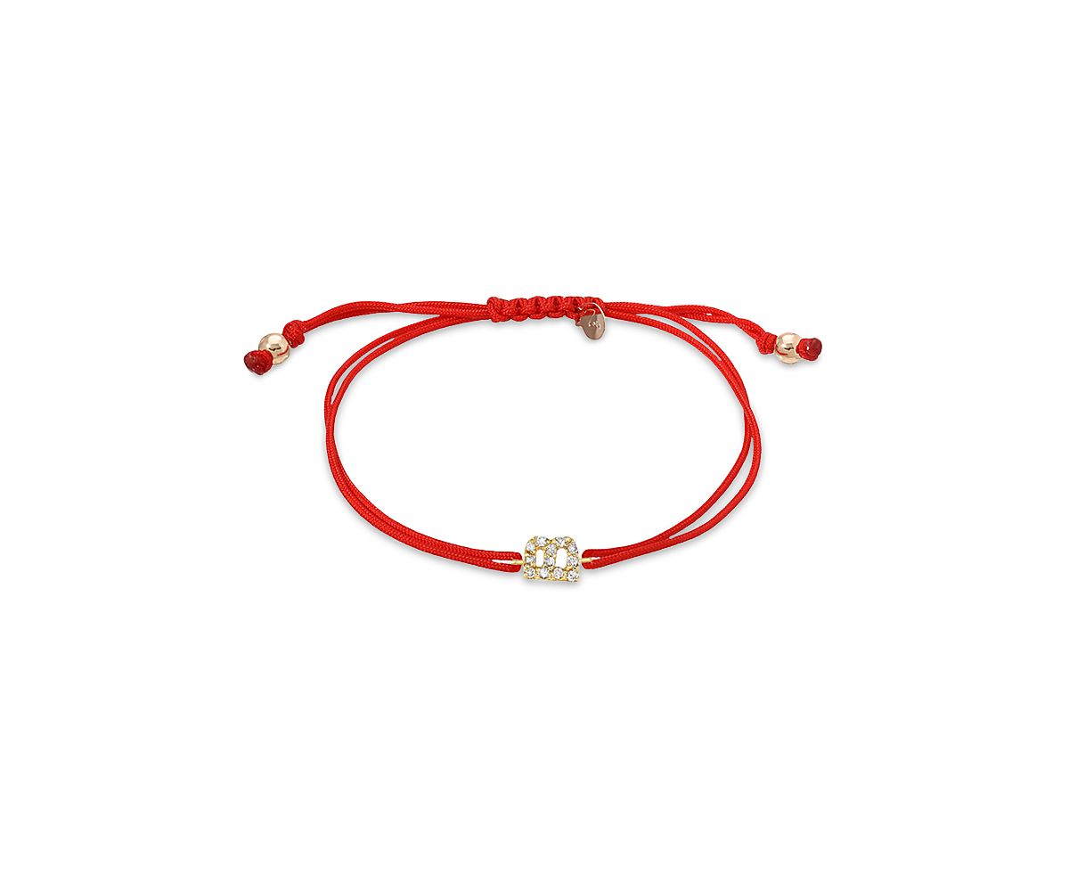 Zoe Lev 14K Yellow Gold Fortune Diamond Initial Red Cord Bolo Bracelet