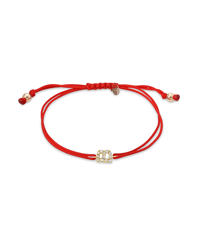 Zoe Lev 14K Yellow Gold Fortune Diamond Initial Red Cord Bolo Bracelet · OS
