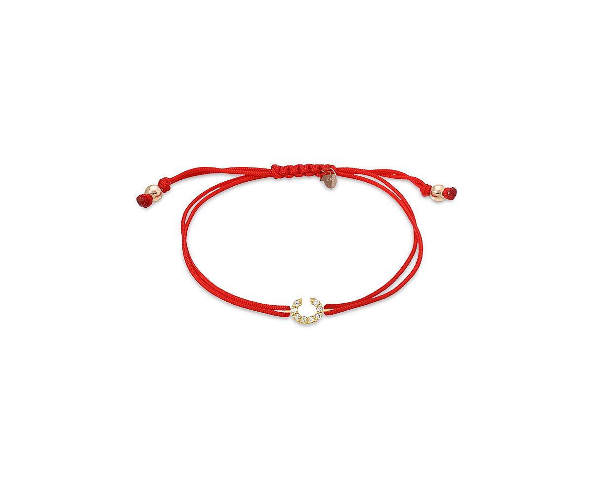 Zoe Lev 14K Yellow Gold Fortune Diamond Initial Red Cord Bolo Bracelet