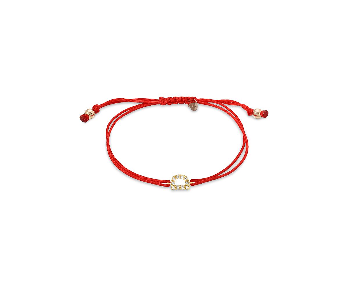 Zoe Lev 14K Yellow Gold Fortune Diamond Initial Red Cord Bolo Bracelet