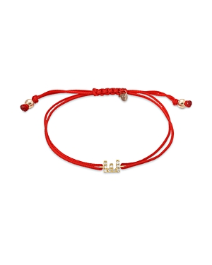 Zoe Lev 14k Yellow Gold Fortune Diamond Initial Red Cord Bolo Bracelet In E