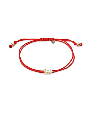 Zoe Lev 14k Yellow Gold Fortune Diamond Initial Red Cord Bolo Bracelet