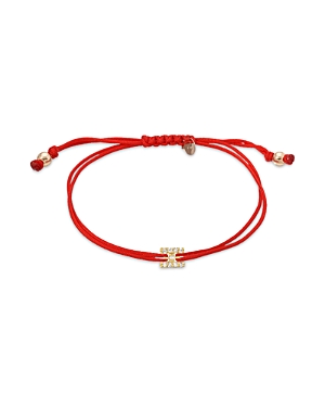 Zoe Lev 14k Yellow Gold Fortune Diamond Initial Red Cord Bolo Bracelet In H