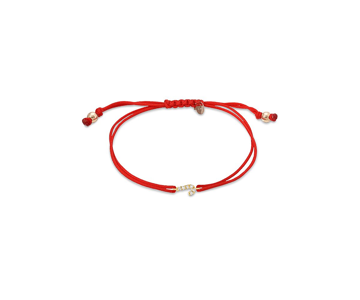 Zoe Lev 14K Yellow Gold Fortune Diamond Initial Red Cord Bolo Bracelet