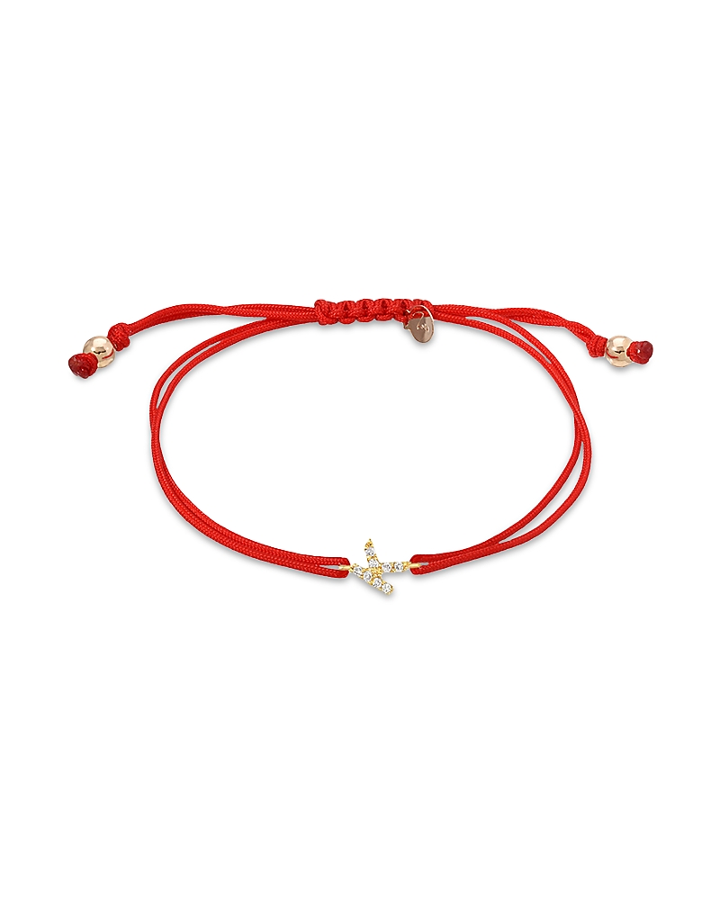 Zoe Lev 14K Yellow Gold Fortune Diamond Initial Red Cord Bolo Bracelet