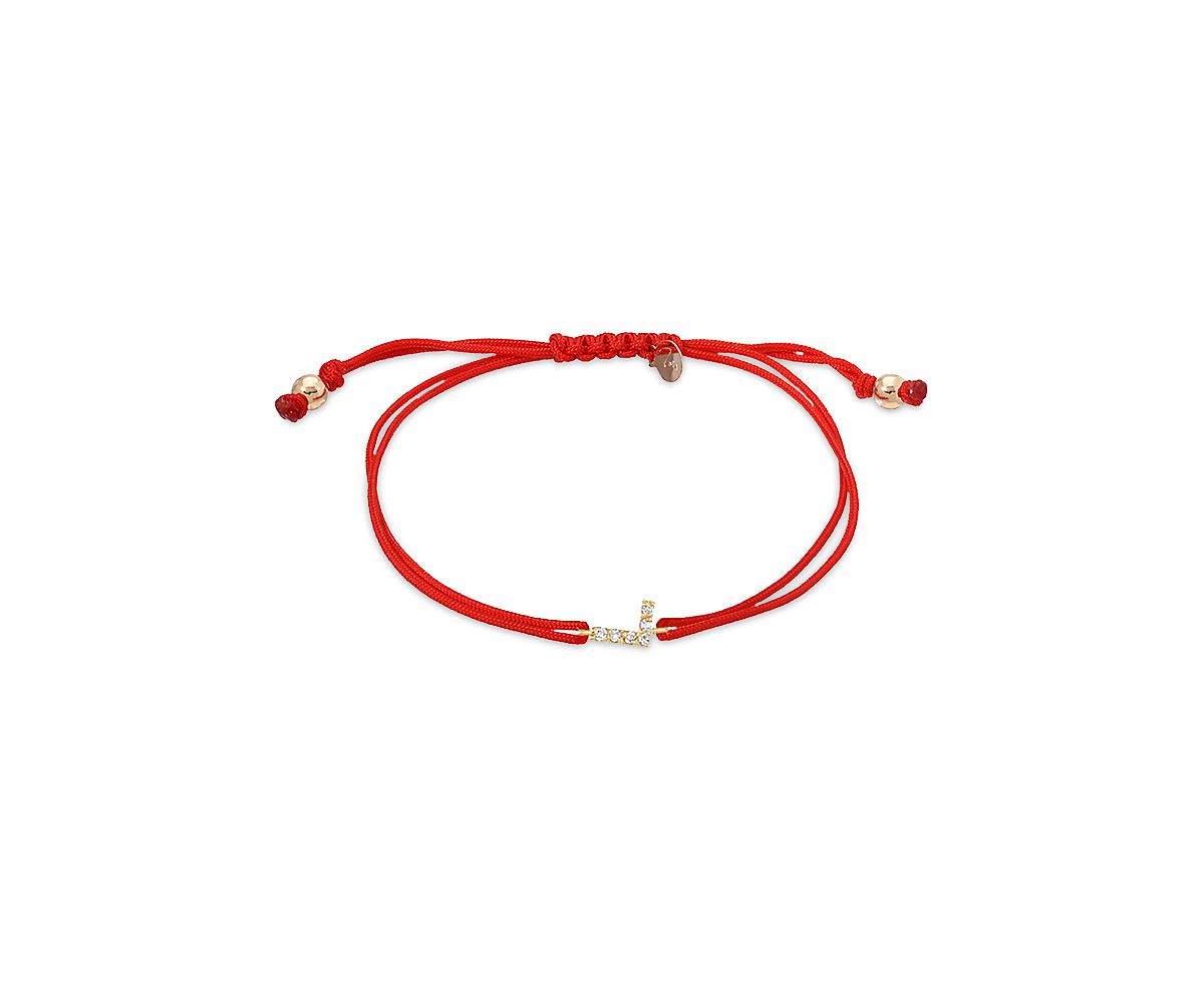 Zoe Lev 14K Yellow Gold Fortune Diamond Initial Red Cord Bolo Bracelet