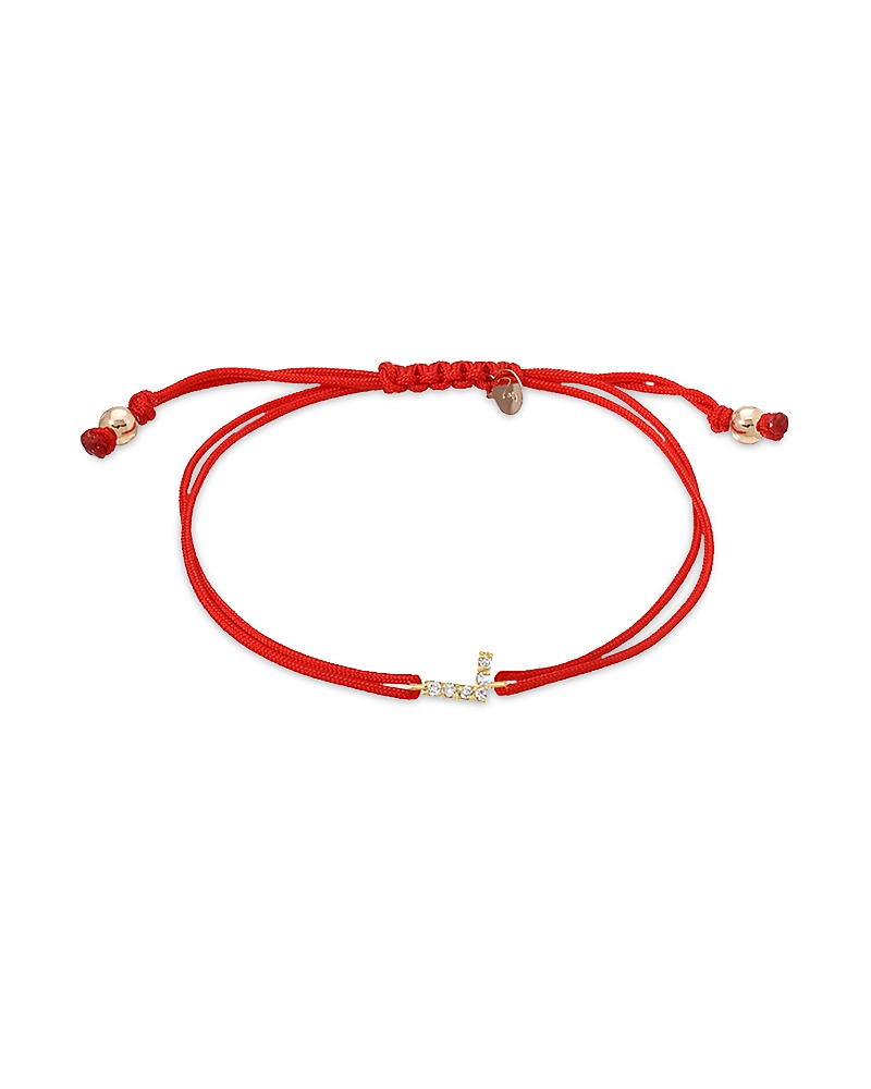 Zoe Lev 14k Yellow Gold Fortune Diamond Initial Red Cord Bolo Bracelet