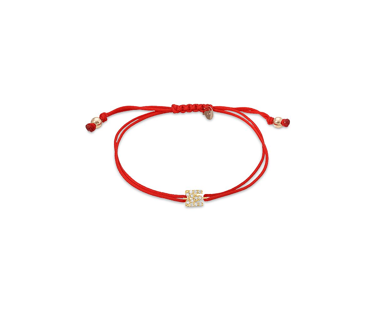 Zoe Lev 14K Yellow Gold Fortune Diamond Initial Red Cord Bolo Bracelet