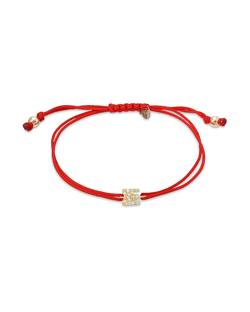 Zoe Lev 14K Yellow Gold Fortune Diamond Initial Red Cord Bolo Bracelet
