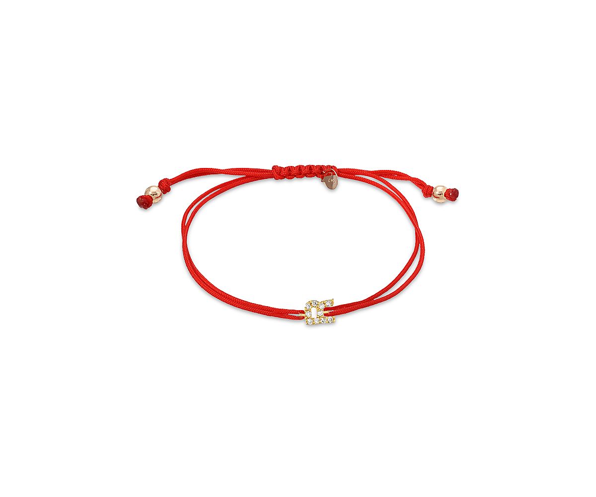 Zoe Lev 14K Yellow Gold Fortune Diamond Initial Red Cord Bolo Bracelet