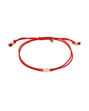 Zoe Lev 14k Yellow Gold Fortune Diamond Initial Red Cord Bolo Bracelet In S