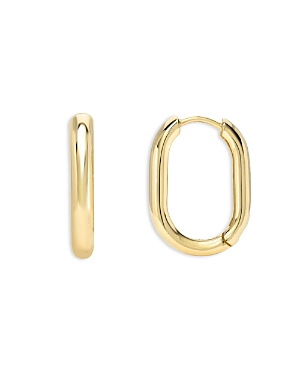 14K Yellow Gold Thick Oval Hoop Earrings