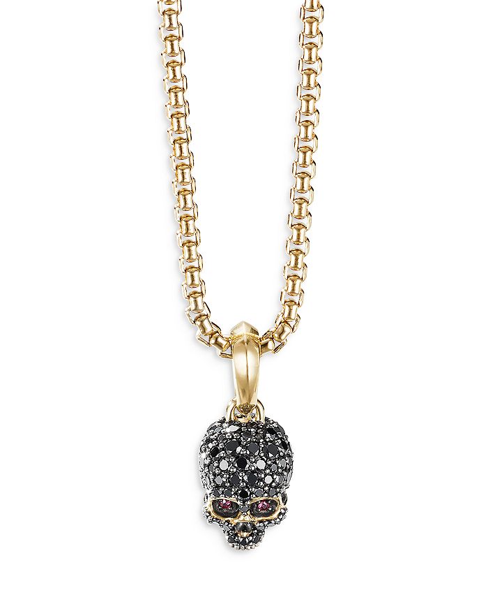 David Yurman - Men's 18K Yellow Gold Pav&eacute; Skull Amulet with Ruby & Diamonds