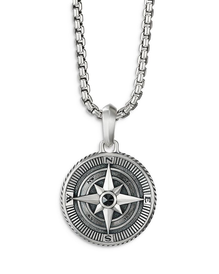 David Yurman - Men's Sterling Silver Maritime Compass Amulet with Black Diamond