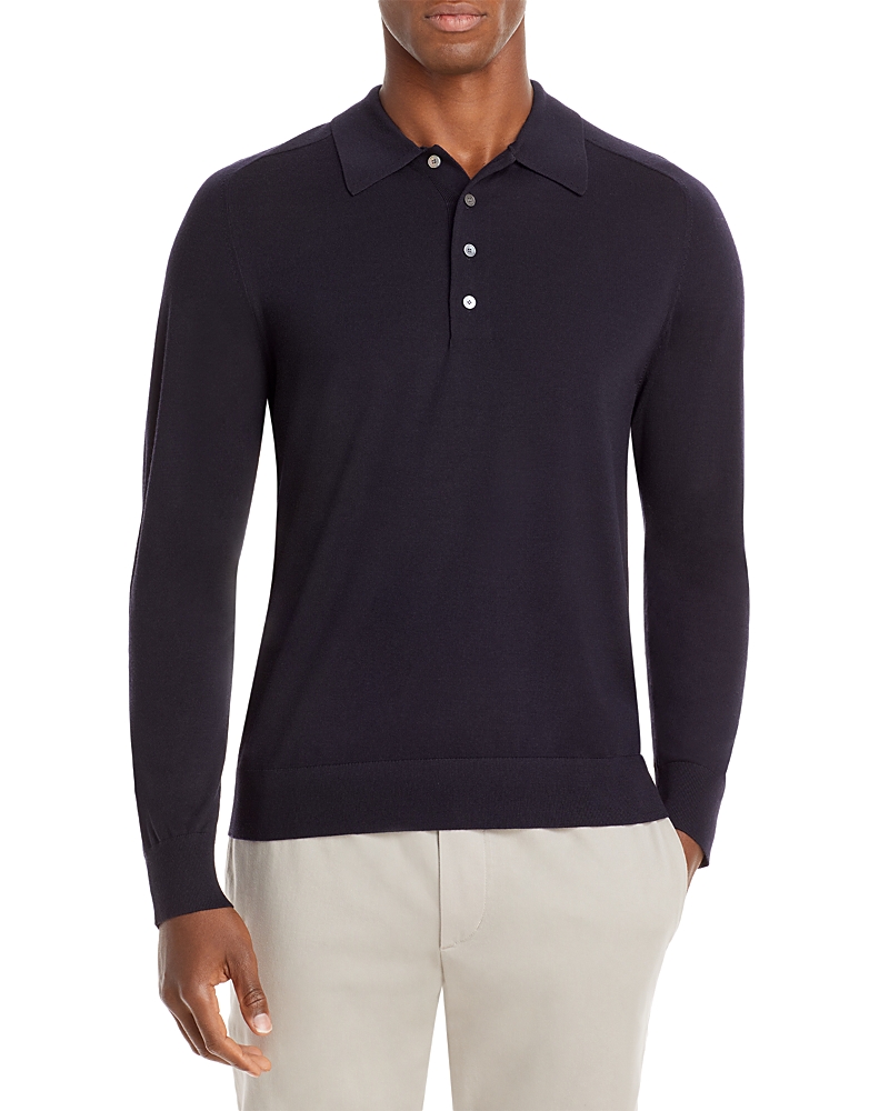 Theory Long-sleeve Heathered Polo Shirt In Navy