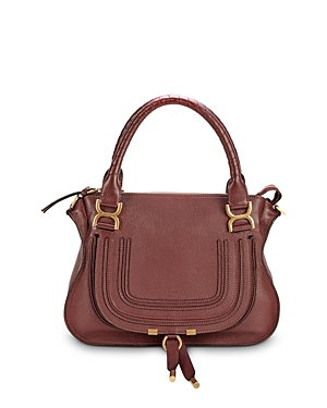 Chloé Medium Marcie Calfskin Leather Satchel In Burgundy/brass