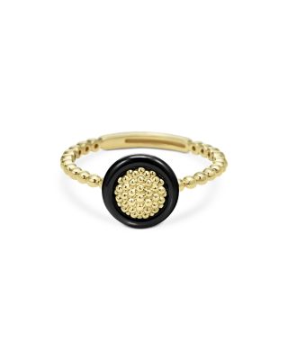 Meridian 18K Yellow Gold Caviar Black Ceramic Beaded Ring