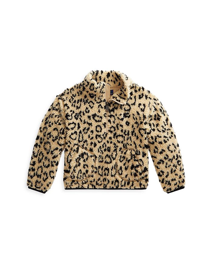 Ralph Lauren Girls' Leopard Print Faux Sherpa Pullover - Little