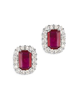Bloomingdale's - Ruby & Diamond Halo Stud Earrings in 14K White Gold - 100% Exclusive