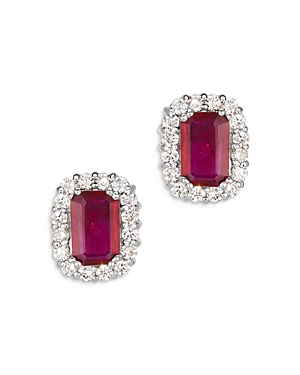 Bloomingdale's Ruby & Diamond Halo Stud Earrings in 14K White Gold - 100% Exclusive