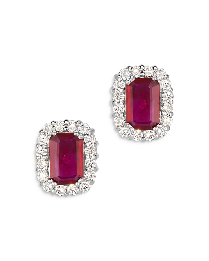 Bloomingdale's Ruby & Diamond Halo Stud Earrings In 14k White Gold - Exclusive In Red/white