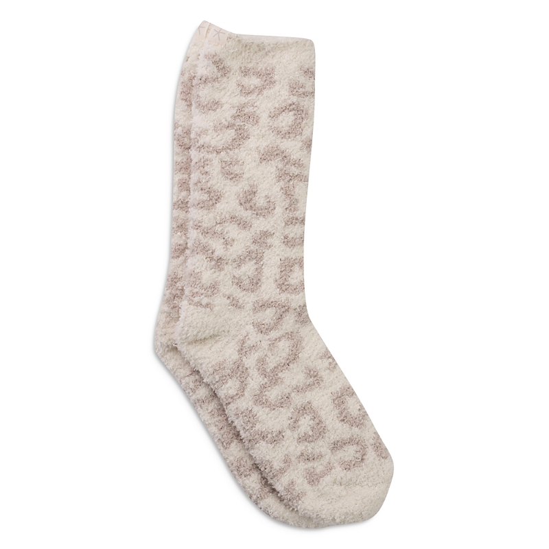 Barefoot Dreams Cozychic Leopard Socks In Cream/stone