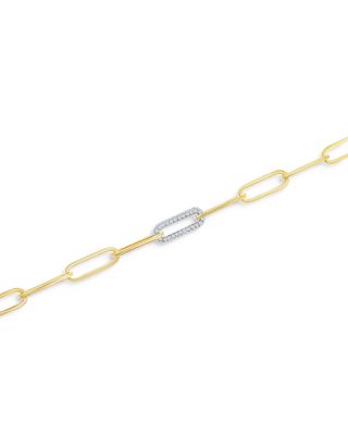 Diamond Paperclip Bracelet in 14K White & Yellow Gold, 0.70 tcw 