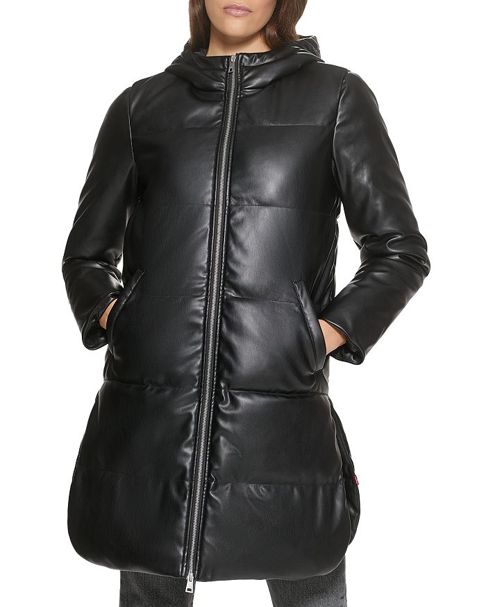 Faux leather puffer jacket with hood - Jackets - Women