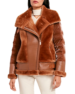 DAWN LEVY LEATHER SHEARLING MIXED MEDIA MOTO JACKET,UD227977