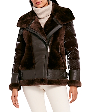 DAWN LEVY LEATHER SHEARLING MIXED MEDIA MOTO JACKET,UD227977