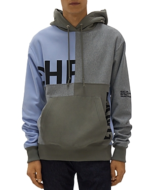 Helmut Lang Grey & Blue Patchwork Hoodie In Periwinkle/vapor/fog