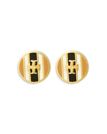 Tory Burch Kira Striped Enamel Logo Stud Earrings in Gold-Tone |  Bloomingdale's