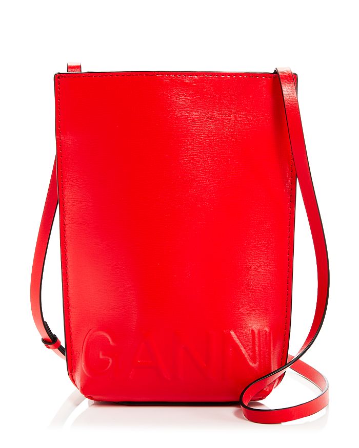 Ganni Recycled Leather Mini Crossbody In High Risk Red