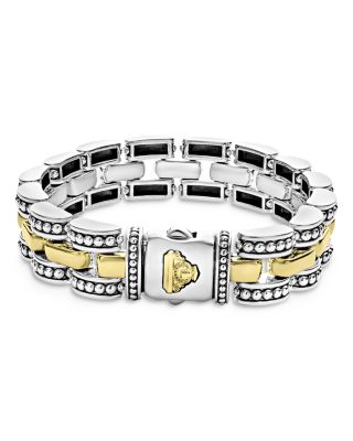 18K Yellow Gold & Sterling Silver High Bar Link Bracelet