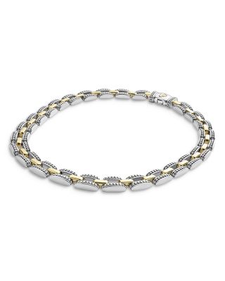 18K Yellow Gold & Sterling Silver High Bar Link Statement Necklace, 16"