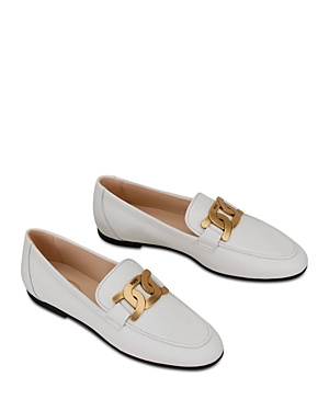 Tod's Women's Kate Almond Toe Leather Loafers In White